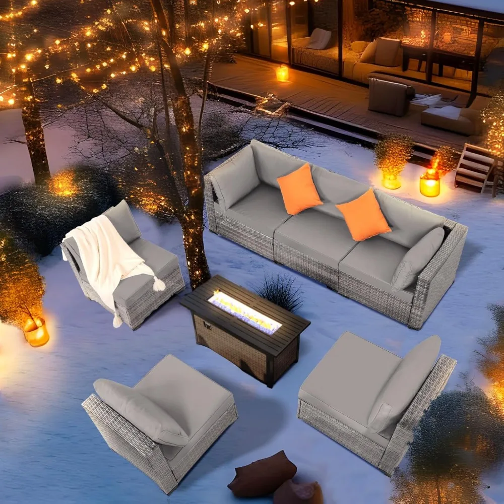 Outdoor Patio Furniture Set,Wicker Sectional Sofa Set Rattan Modular Patio Conversation Sets with Cushions Couch Set&Table 3