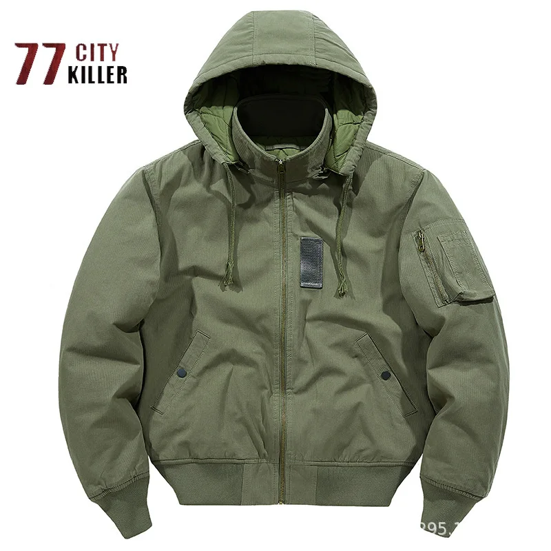 

Autumn and Winter Men's Thickened Thermal Hooded Jacket Cotton Washed Large Casual Parka Men's Military Tactics Tops Jaqueta