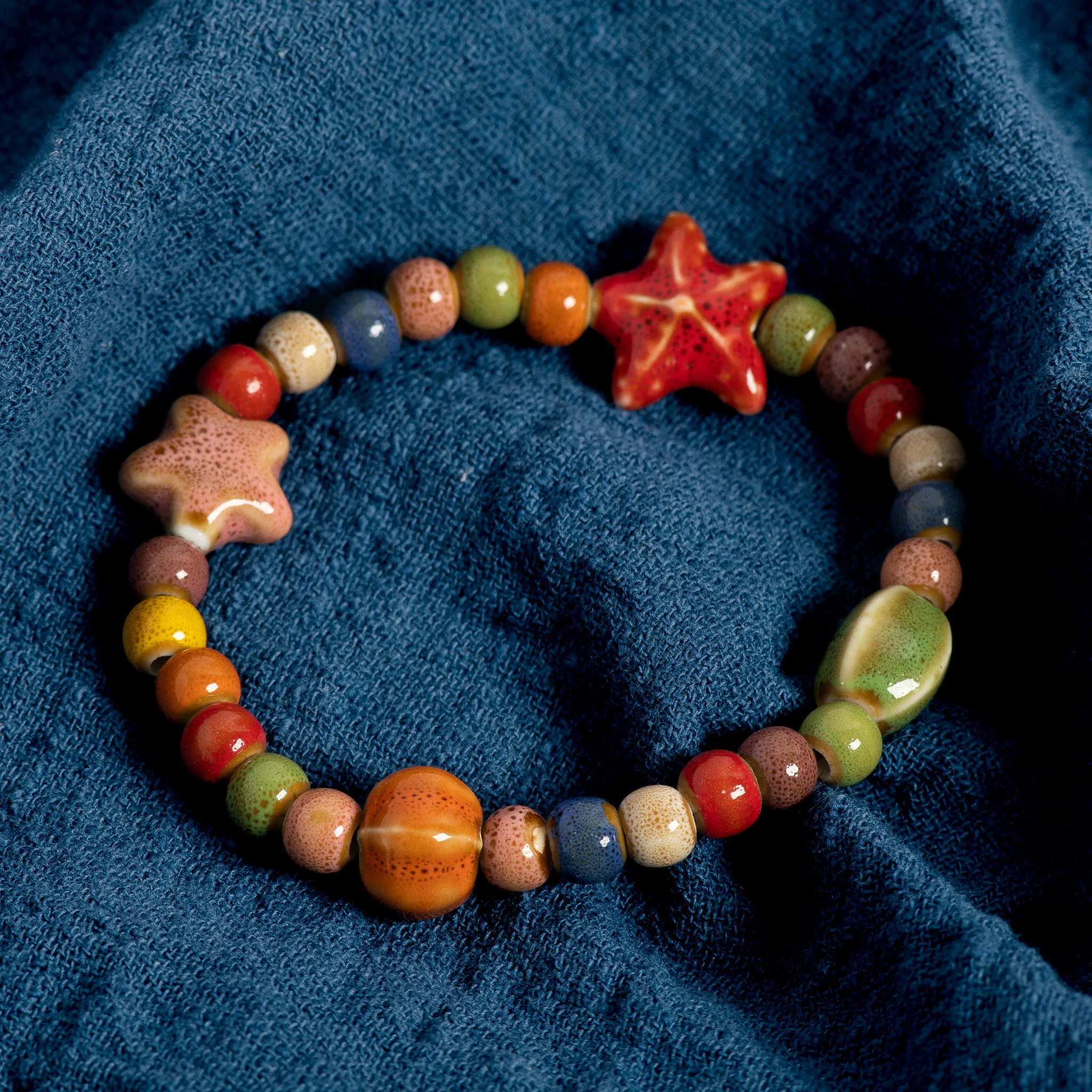 Ceramic beaded bracelet handmade starfish seashell boho beach jewelry elastic wristband for women teens