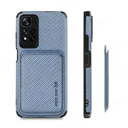 Magnetic Leather Wallet Case with Carbon Fiber Design - Redmi Note 9 5G (Light blue)