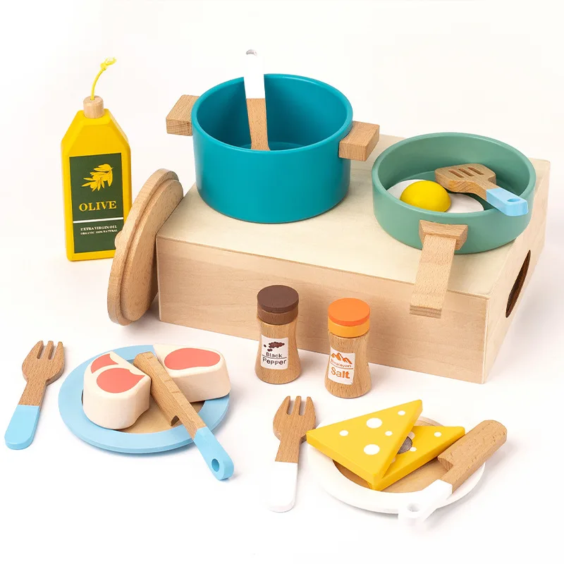 Children's Educational Kindergarten Wooden Mini Simulation Kitchen suit Girls Cooking and Cooking Toys