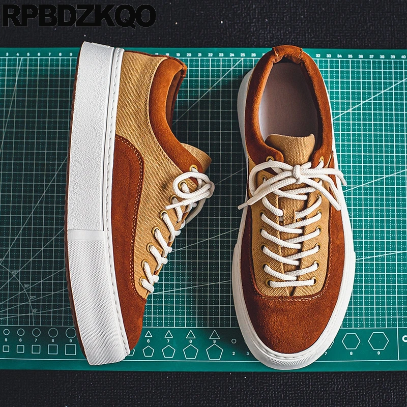 

Trainers Genuine Leather Rubber Sole Athletic School Canvas Lace Up Sport Multi Colored Patchwork Shoes Flats Men Sneakers Skate