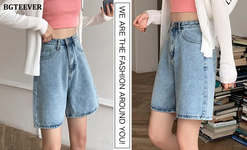 nike dri fit shorts BGTEEVER Casual Loose Women Wide Leg Jeans Shorts 2022 Spring Summer Chic Pockets High Waist Ladies Denim Shorts compression shorts