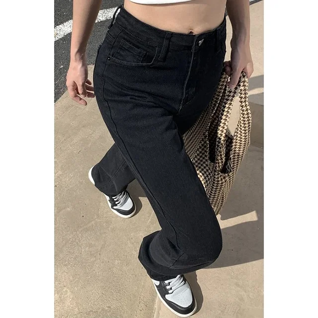 Femme coréenne taille haute Streetwear jambe droite jean filles Y2k vêtements pantalon femme mode noir Baggy Harajuku Denim pantalon 3
