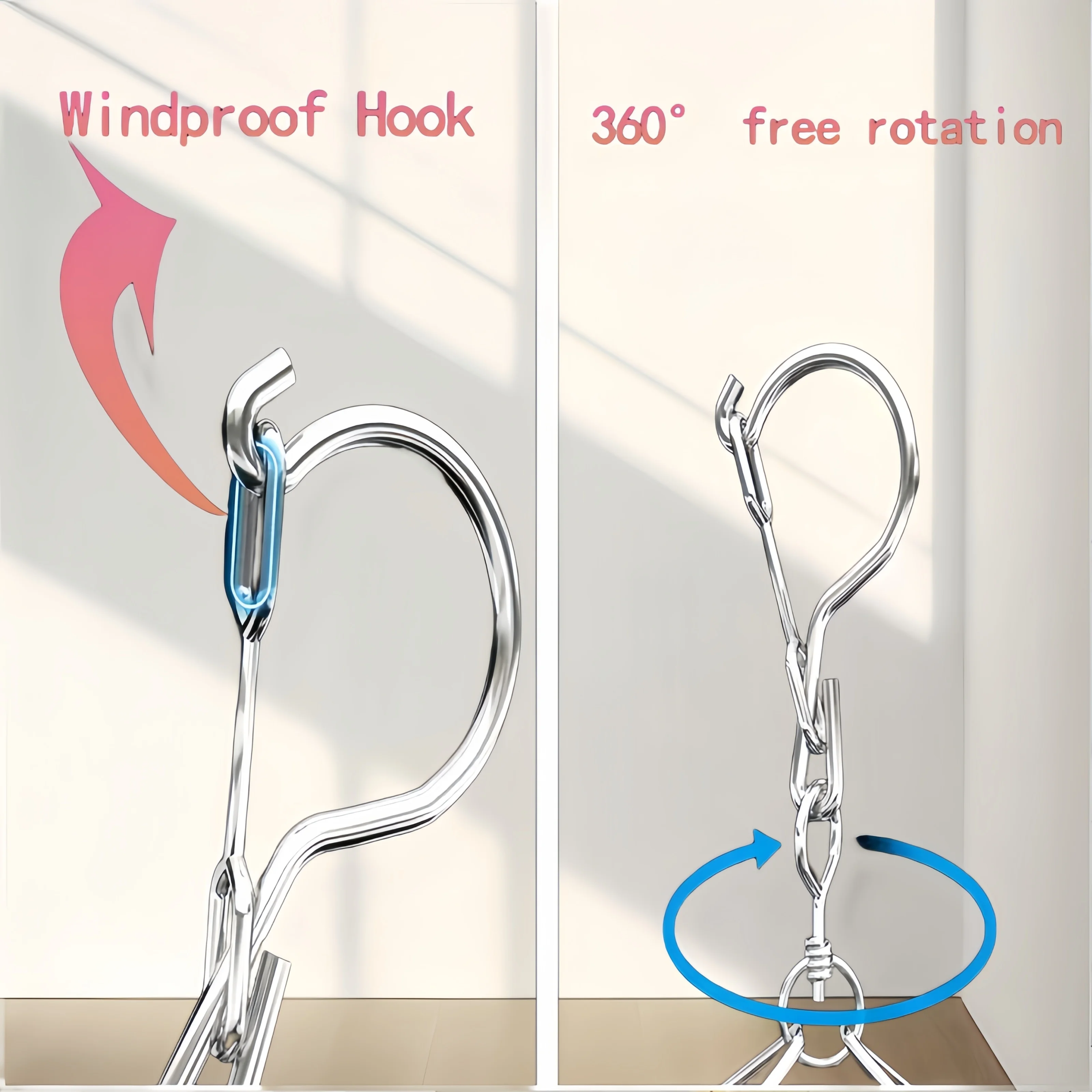 1pc Sock Drying Rack With 30 Hooks, Stainless Steel Rotatable Hanger, Windproof Drip Hanger, Foldable Sock Hanger 6
