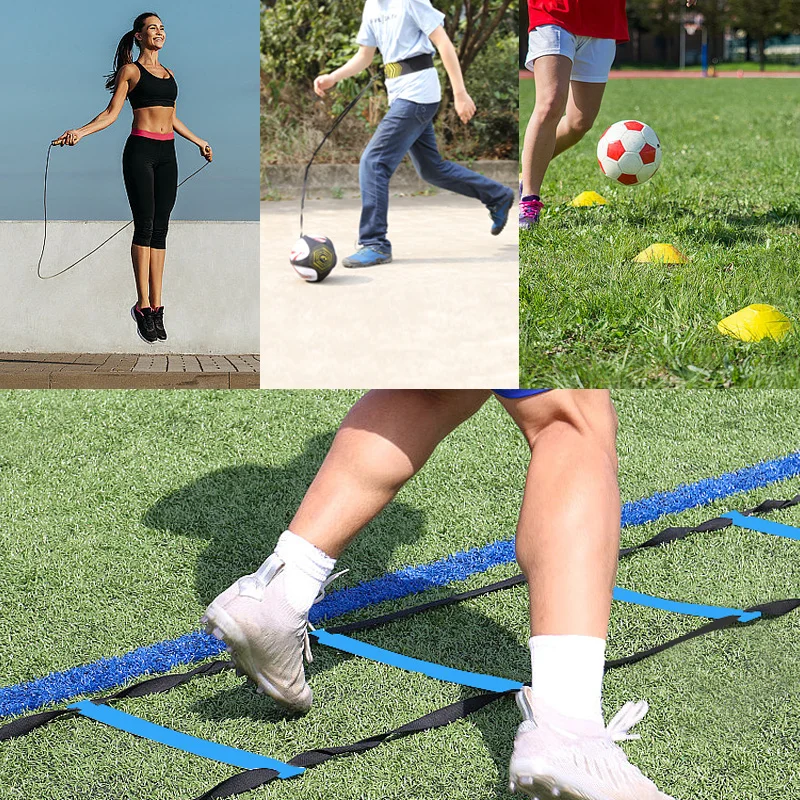 1 Set Agility Ladder Set, Football Speed Agility Training Aid Equipment, With 12pcs Disc Cones, 1pc Skipping Rope, Straps, 4pcs