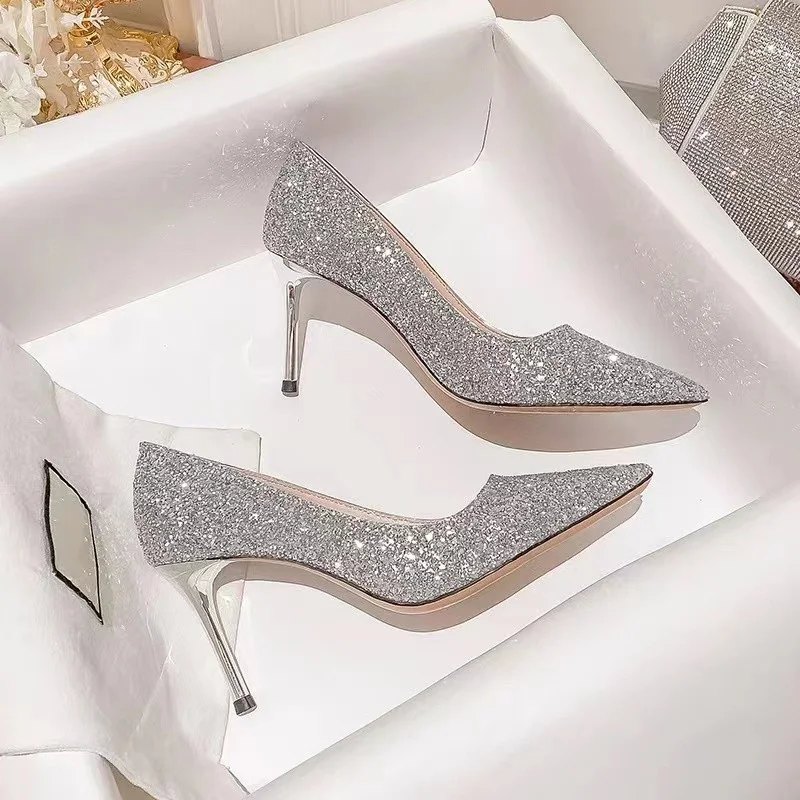 High Heels Women Wedding Shoes Bride Gold Heels Luxury Designer Elegant