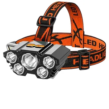 Lampe frontale 5 lumières, chargement USB, longue portée