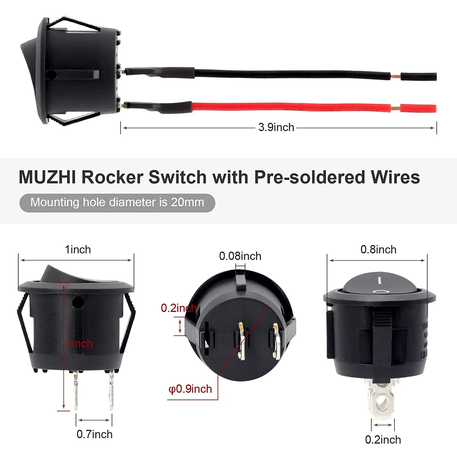 Rocker Switch rocker switch 6Pcs Mini Rocker Switch 12 Volt ON Off Toggle Switch with Pre-Wired 6A/250V 10A/125V AC 12V DC Electrical Switches for DIY Apply