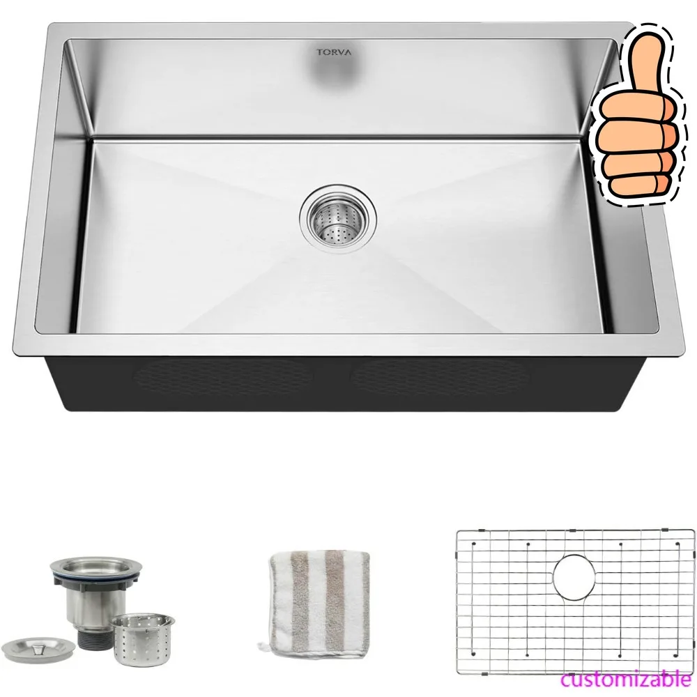 NEW-28-Inch Undermount Kitchen Sink, Premium 304 Stainless Steel Bar Sink - 10 Inches Deep Basin Single Bowl Sink