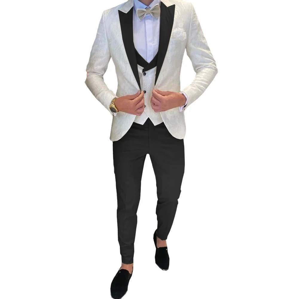 Mens Suit Ivory Men's Wedding Groom Suit 3 Piece Jacket Pants Vest Formal Tuxedo Elegant Men's Custom Suit Bow tie not Included