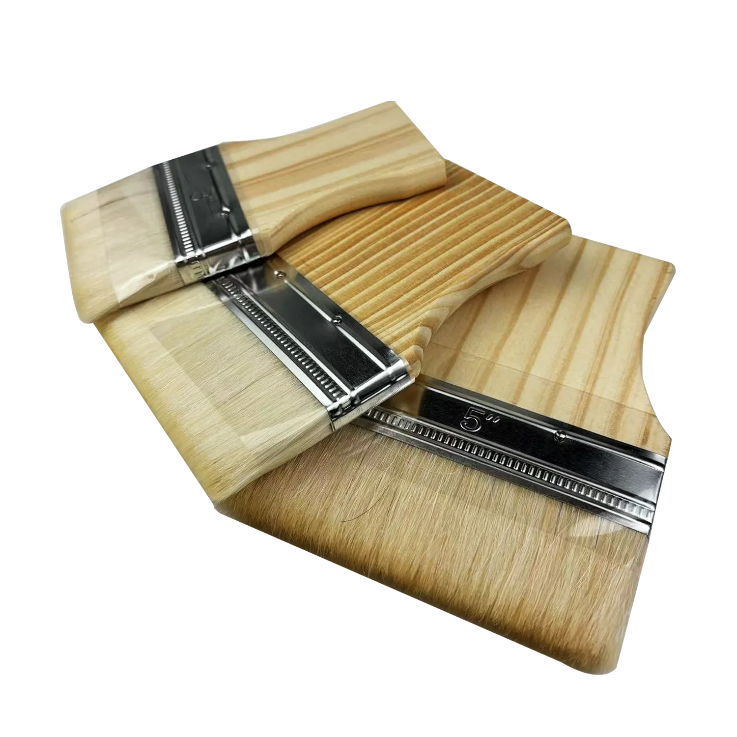 고품질 양모 평붓 3개 세트, 유화 및 아크릴 페인팅용, 천연 나무 손잡이와 금속 페룰 포함