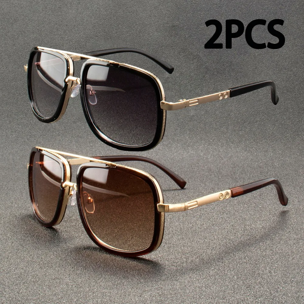 2PCSFashionBigFrameSunglassesMenSquareMetalSunGlassesWomenRetroSunGlassesVintageHighQualityGafasOculosDeSol-AliExpress200000297