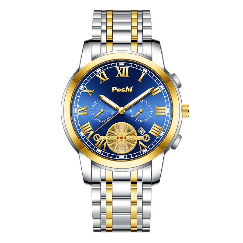POSHI 905 ساعة كوارتز موضة ساعات رجال الأعمال حزام...