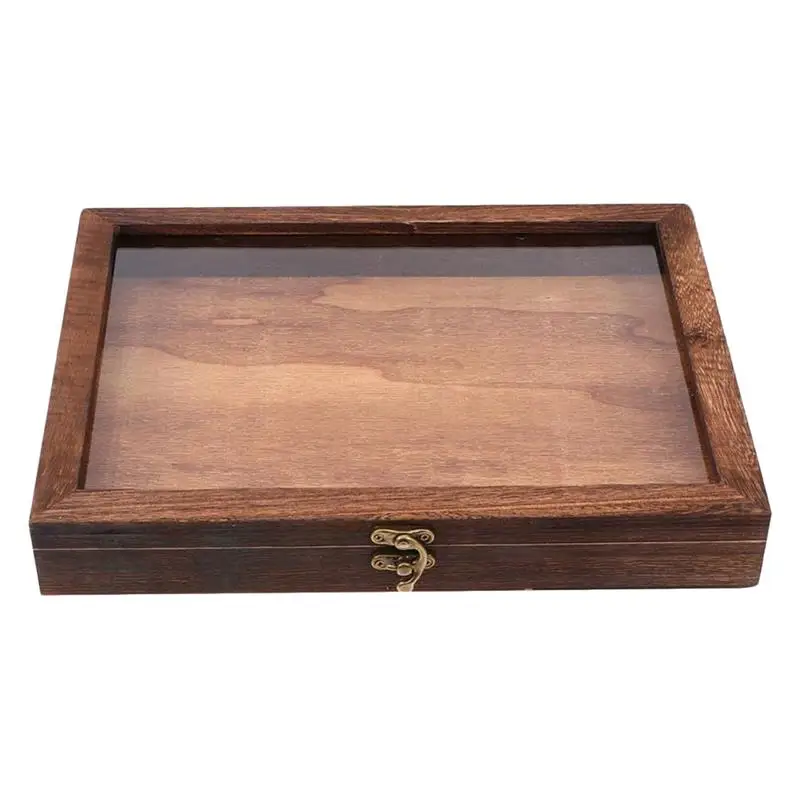 1Pc Wooden Specimen Box Jewelry Organizing Box Portable Postcard Box With Glass Lid