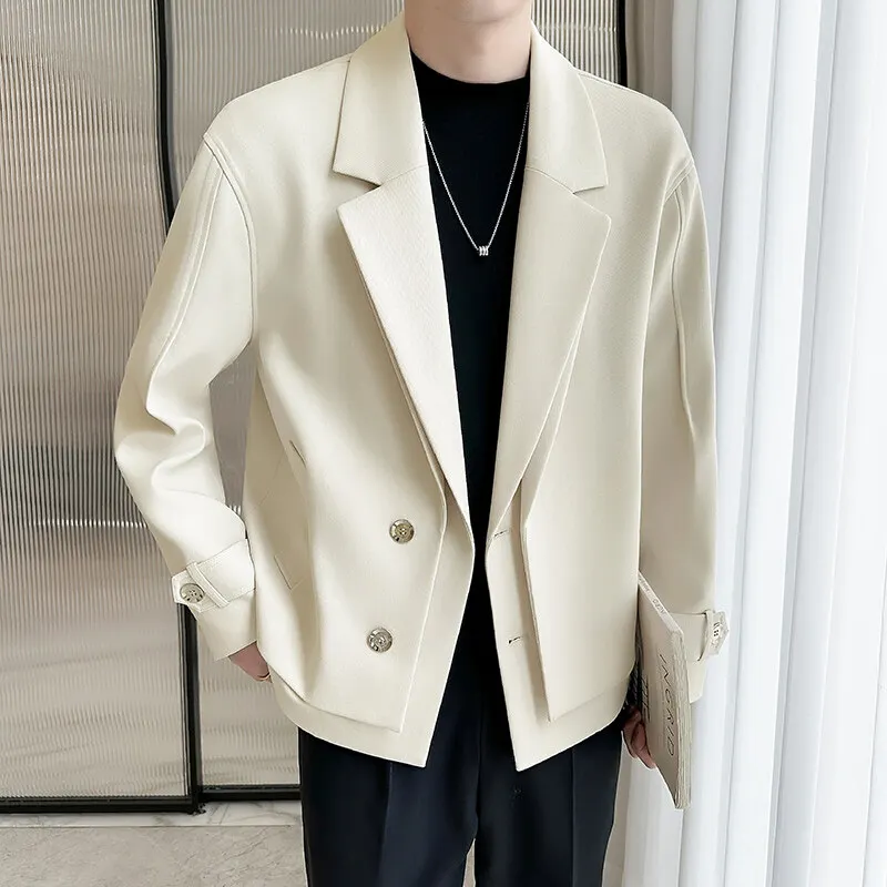 Spring New Fake Two Piece Suit Collar Jacket Men Korean Trend Casual Business Blazers Loose Street Wear Social Jacket