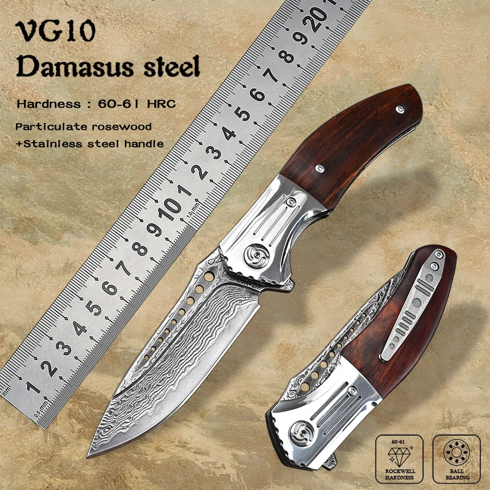 

Outdoor Camping EDC Hand Tool Self Defense Utility Pocket Knives Tactical Survival Hunting Folding Knife Damascus