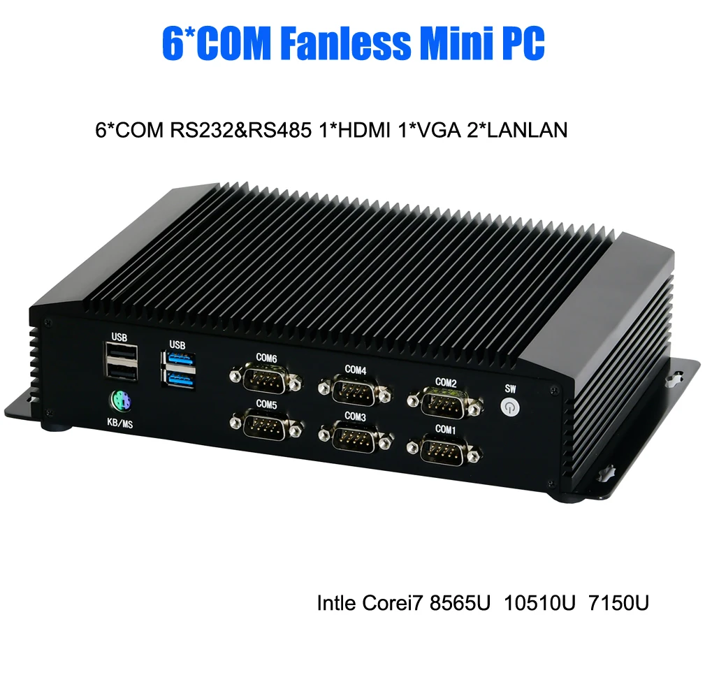 Промышленный мини-ПК 6 * COM RS232 RS485 игровой компьютер Windows11 HDMI VGA GPIO Dual LAN Настольный ПК Intel Core i7 10510U 8565U