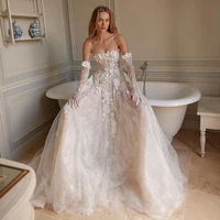Eightree 2024 Princess A-Line Wedding Dresses Boho Strapless Lace Appliques Bridal Dress Elegant Wedding Prom Gowns Custom Size 1