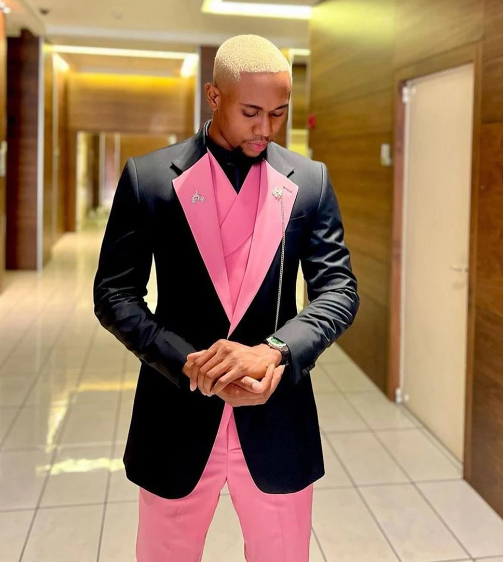 black suit pink dress Pink and Black Tuxedo Suit