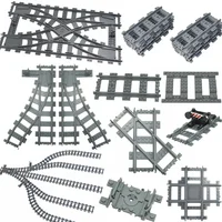 MOC City Train Rail Tracks Straight Crossing Uphill Flexible Switch Forked Curved Railway Building Block Creative DIY Brick Toys 1
