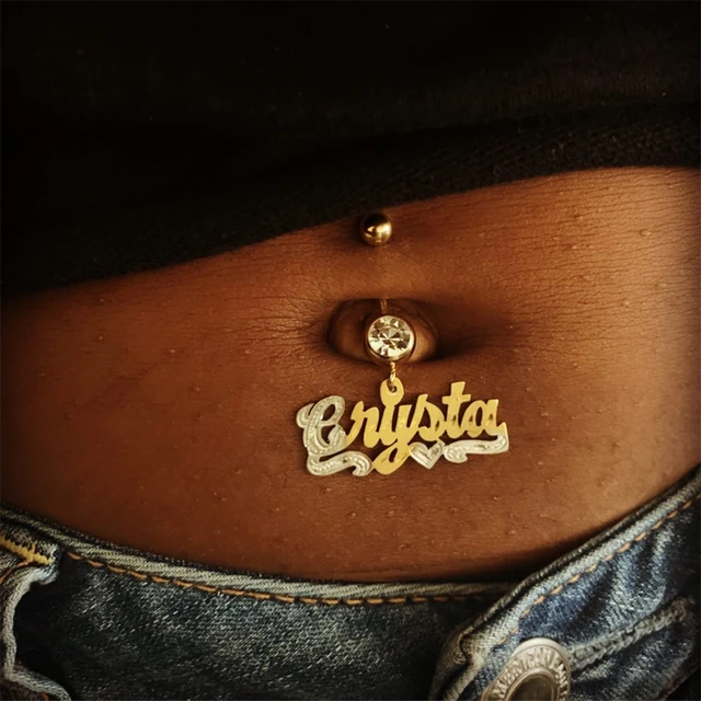 Amazon.com: LONAGO 10K Gold 14G Belly Ring Personalized Name Ring for Body Belly  Custom Name Plate Initial Belly Button Ring Gift for Women Girls (10K Gold)  : Clothing, Shoes & Jewelry