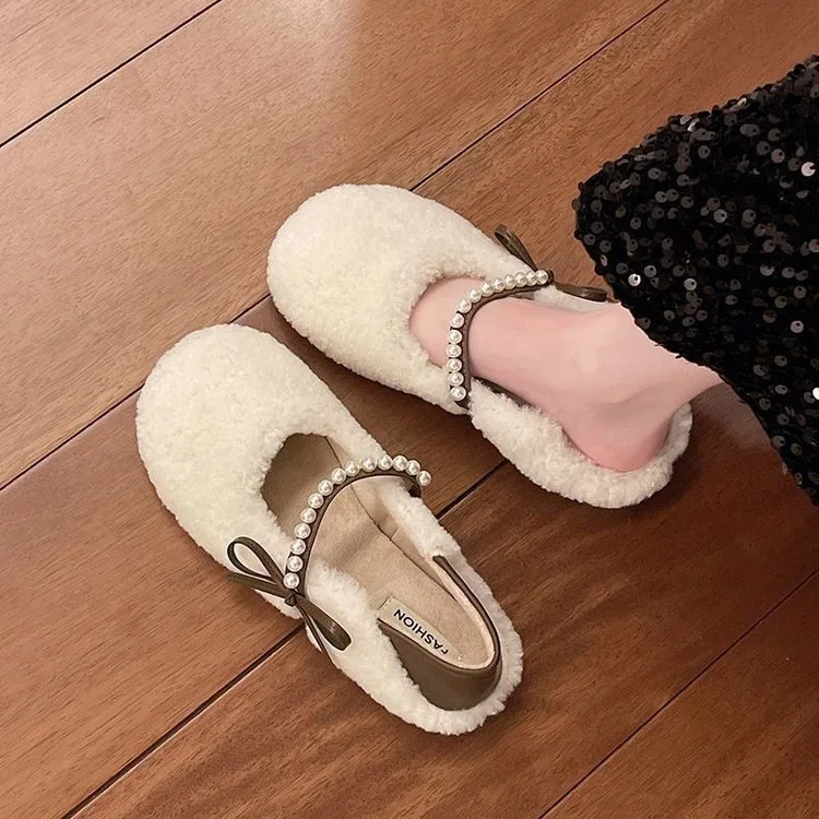 Fashion Bow Knot Women's Cotton Shoes Winter Plush Thicken Comfortable Warm Shoes Outdoor Non Slip Luxury Soft Sole Casual Shoes