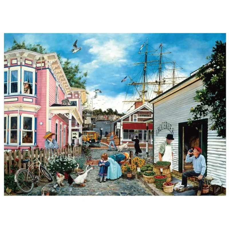 69*51cm Paper Jigsaw Puzzle 1000PCS Dock Town Landscape Painting Educational Entertainment  Adult Children Toys Christmas Gift 3
