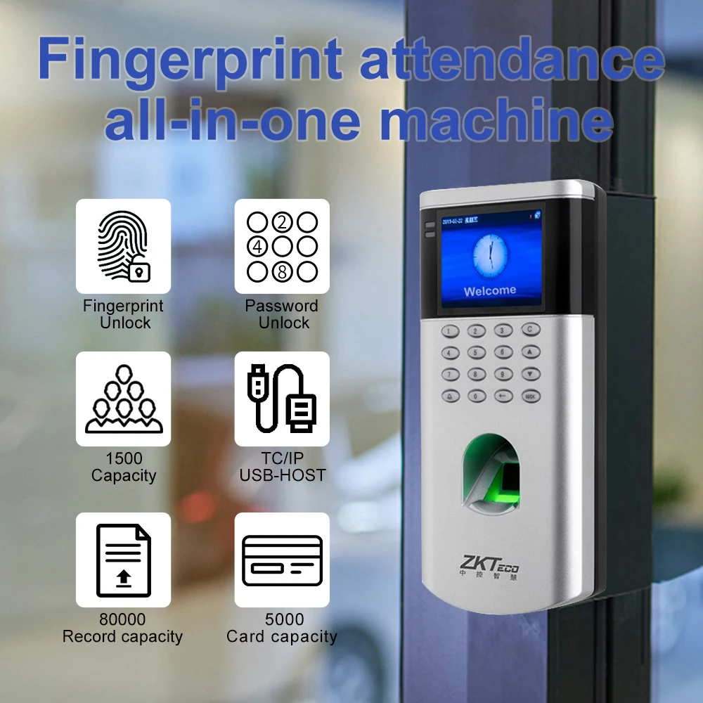 OF260 Fingerprint Time and Attendance Machine Card Employee Time Clock Management with 12V Electronic Door Lock System