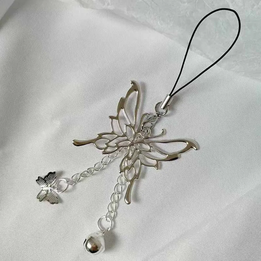 Phone Lanyard Phone Keychain Phone Charm Girl Silver Butterfly Phone Chain Pendant Sweet Cool Kawaii Y2K Silver Charms Women Mobile Phone Keychain Lanyard Jewelry