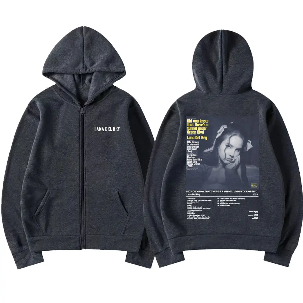 Lana Del Rey Did You Know That There's A Tunnel Under Ocean Blvd Music Album Zipper Hoodie Men Women Hip Hop Zip Up Jacket Tops