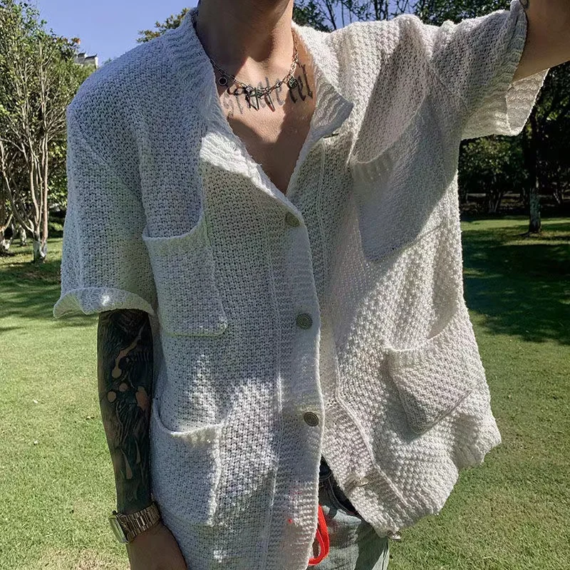 

Autumn Knitted Popular Sweater Men's Cardigan Short Sleeve 2022 New Fashion Solid Color Simple Thin Coats Unisex Clothes M-2XL