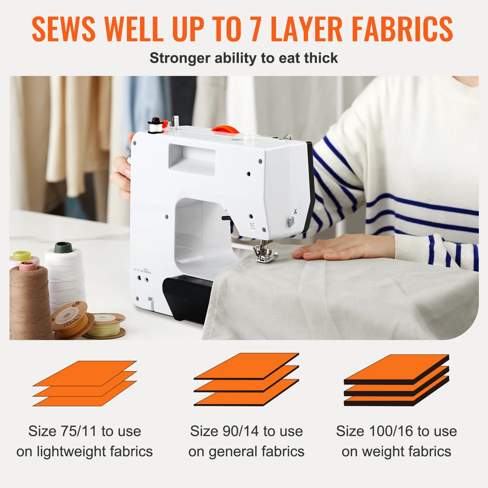 VEVOR Sewing Machine Portable Dual Speed Home DIY 38 Built-in Stitches & Reverse Sewing Pedal Extension Table 42pcs Accessories 5