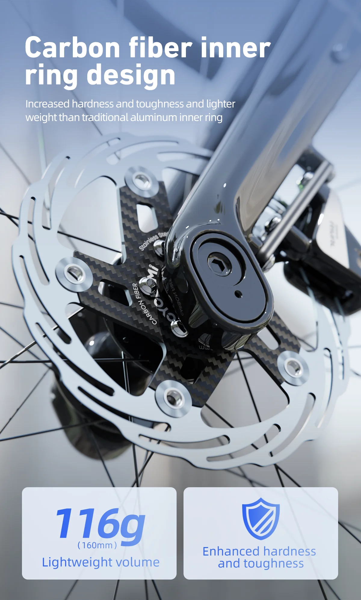 Description Picture 4 of itemCYCLAMI Bicycle Disc Brake 160/180mm Bike Floating Rotors Carbon Fiber 6 Holes Ultra-light Road MTB Bike Brake