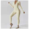 Women Yoga Jumpsuit Fitness Sports Suit Zipper Elastic One-Piece Bodysuits Gym Long Sleeve Gym Runing Push Up Workout Sportwear