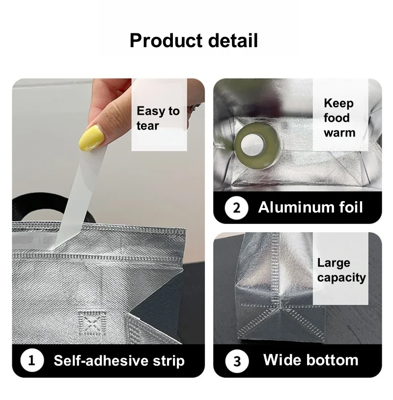 10pcs Silver Non-Woven Insulated Tote Bags, Reusable Fabric Pouches for Bread, Drinks, ... - SKU ITB01454 - UGI Packaging