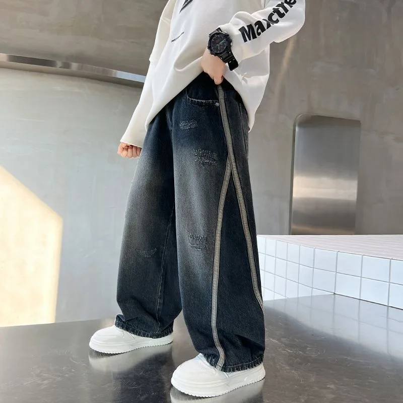 2025 New Boys Straight Jeans Big & Tall Kids Autumn Winter Denim Pants Boys Long Jeans - 5