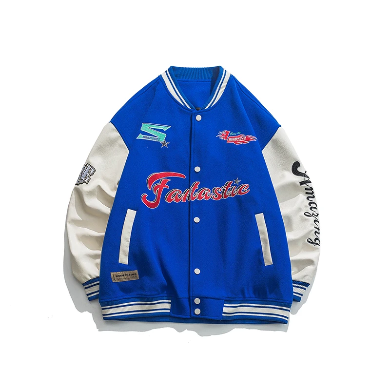 Men's Spring Autumn Baseball Clothes Jackets Embroider Bomber Coat Harajuku Patchwork Leather Unisex Vintage Streetwear Jacket