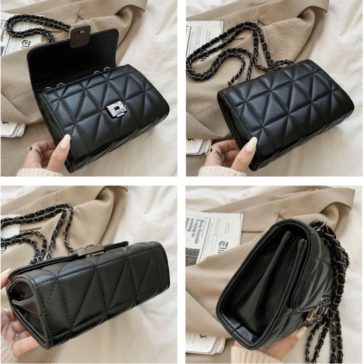 Sac à bandoulière incliné pour femme avec chaîne à carreaux en diamant 2024_voghion.com