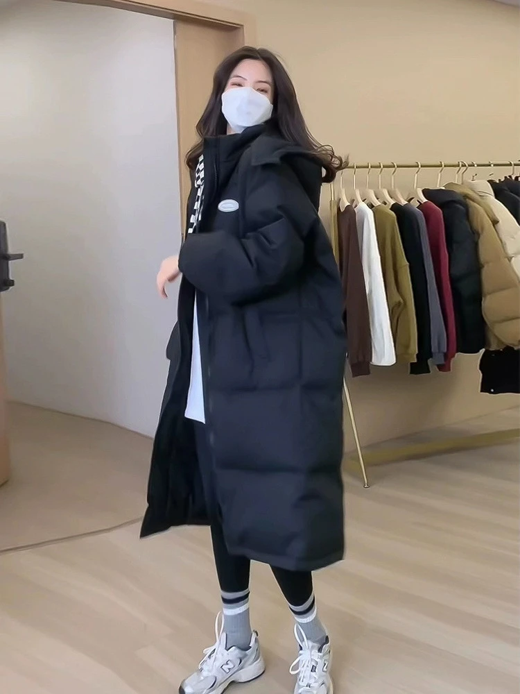 여성용 후드 포켓 캐주얼 코튼 두꺼운 파카, 롱 다운 코트, 한국 스타일 오피스 레이디 의류, 가을 신상 재킷, 겨울