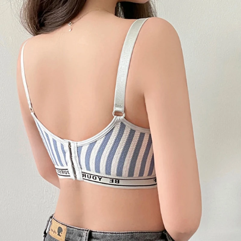 New Lightweight Breathable Maternity Breastfeeding Bra Made of Pure Cotton Gathered Anti Sagging Letter Stripe Women's Underwear 4