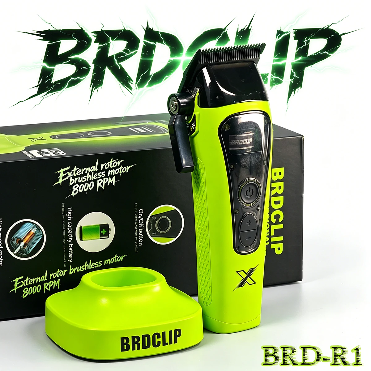 전문가용 전기 헤어 클리퍼 BRD-R1 외장형 브러시리스 모터 8000RPM 4500mAh(베이스 포함) BRDCLIP 헤어 트..