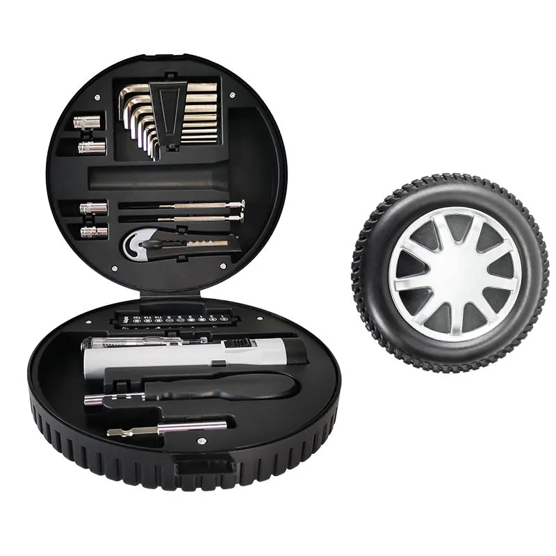Hardware Combination Tool Storage Box Mini Tire Appearance Multi-grids Screwdriver Flashlight Utility Knife Suit 5