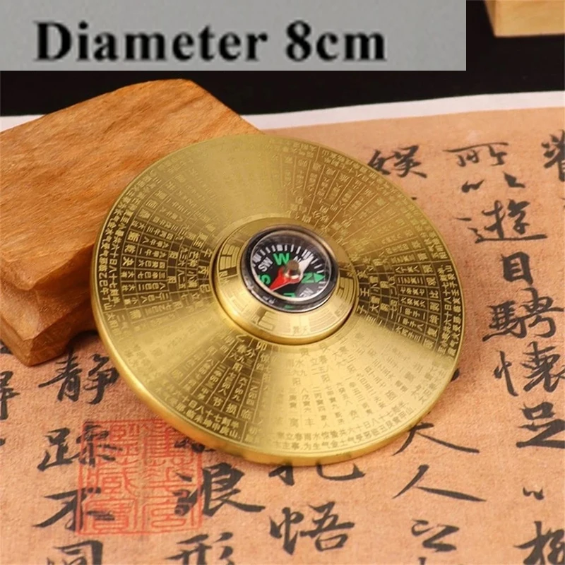 Chinese All Copper Decompression Compass Rotating Handle Piece Double-sided Rotation Carry Around Play with Gossip Turntable 1Pc