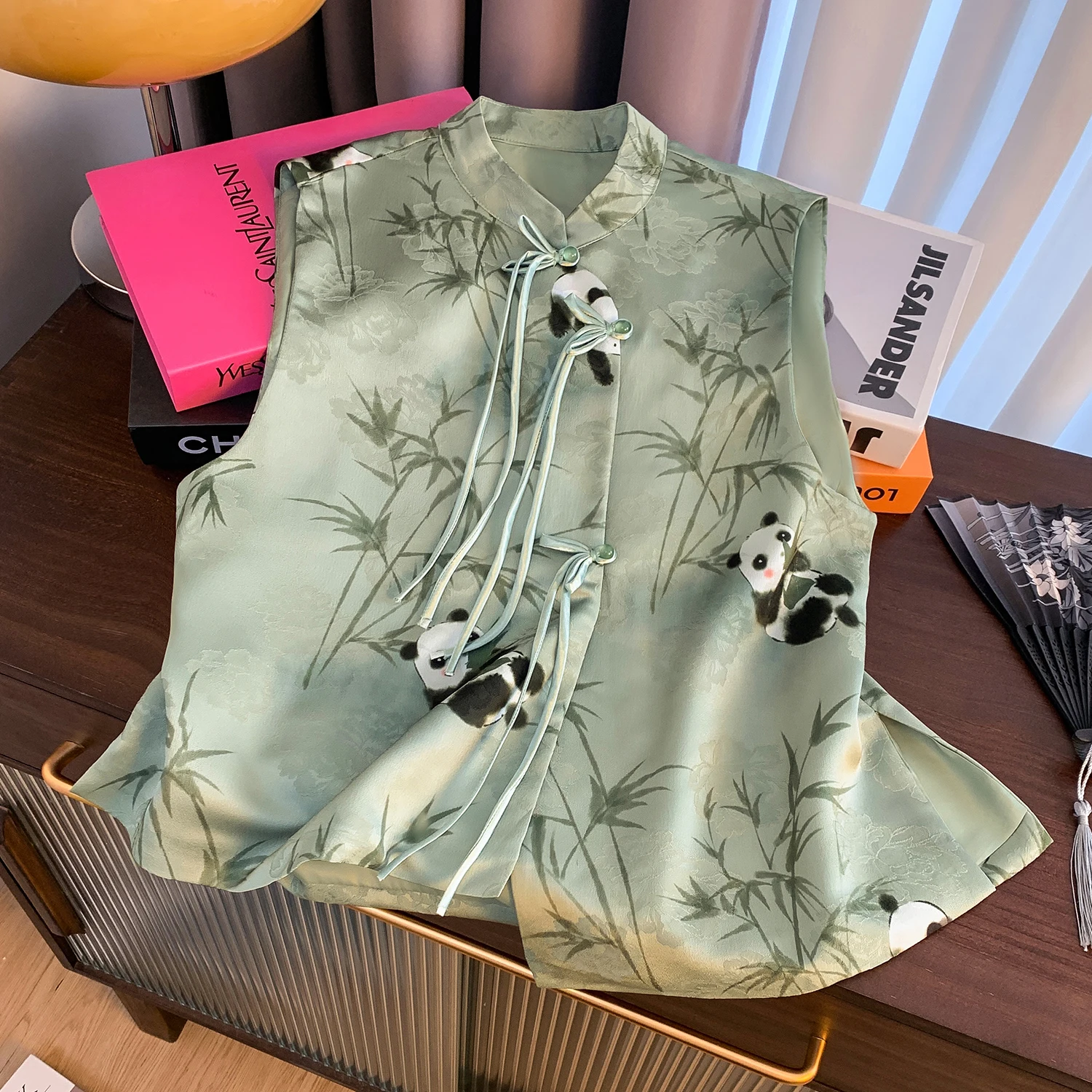 Spring Autumn Female Vest Fashion Prinitng Chinese Style Sleeveless Coats Loose Women's Outwear Good Quality Green Lady Coats