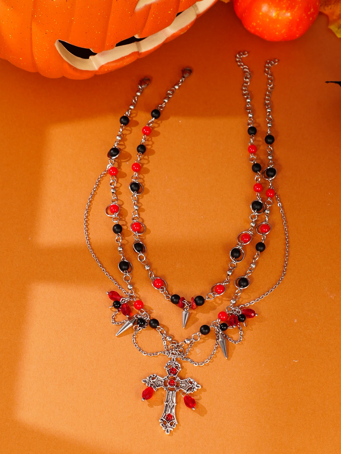 J Necklace Women Gothic Layered Fashion Jewelry Black Red