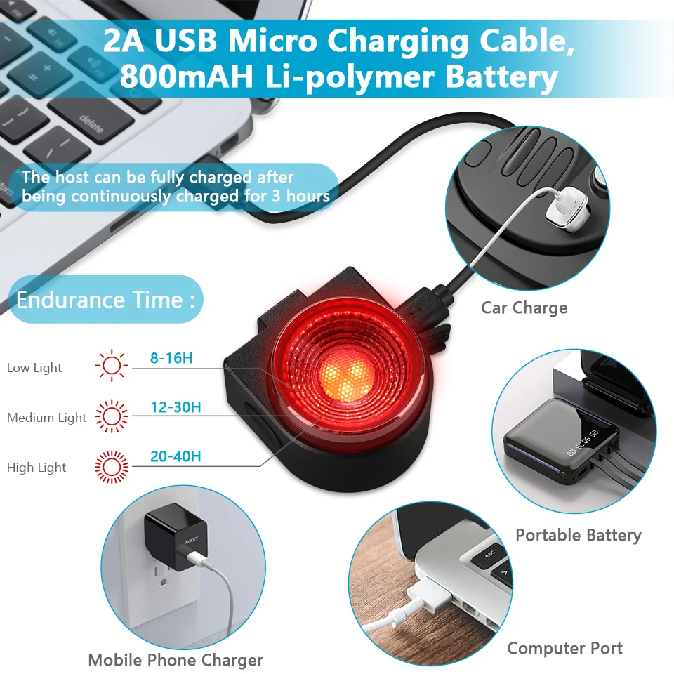 Bicycle Rear Lamp Braking Light Burglary Alarm Wireless Remote Control USB Charging LED Lantern Bike Finder Horn Bell A8 Pro