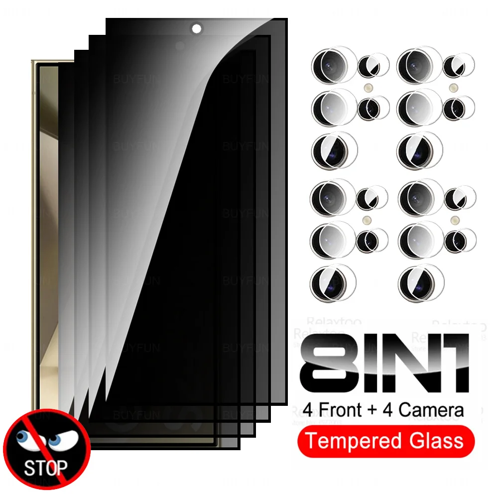 Per Samsung Galaxy S24 Ultra Privacy Glass 8 In1 Per Samsung S 24 Plus 24 Ultra Anti-Spy Peep Glass S24Ultra Lens Screen Protector