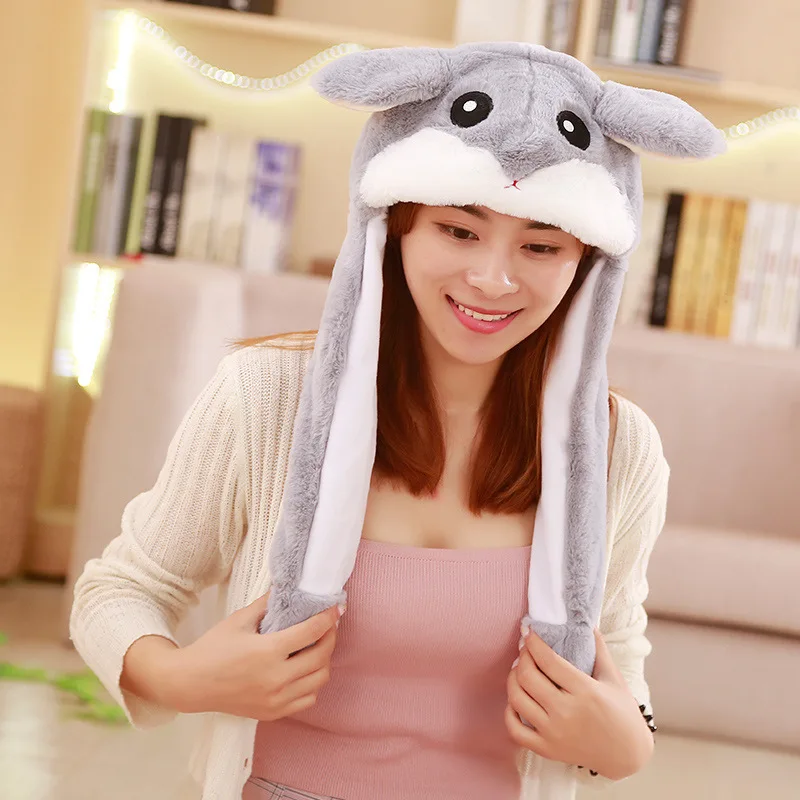 Funny Cartoon Bunny Ear Move Hat Jumping up Toys Animal Plush Cosplay Cap Kids Party for Adult Girls Gift Plush Hat Toys