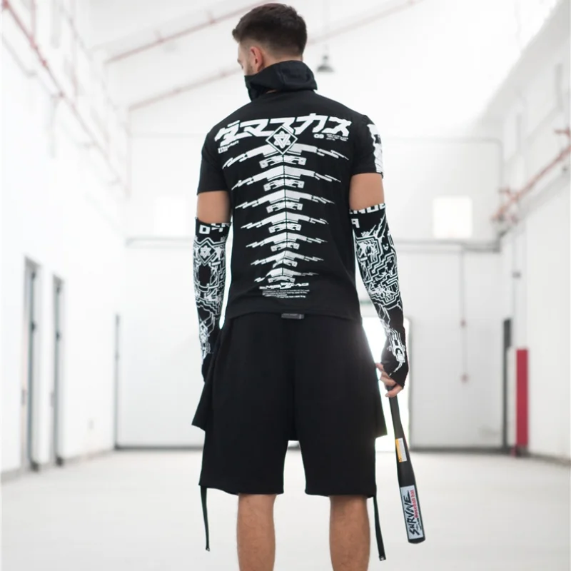 Summer Men Punk Techwear Style Outdoor Sport Sun Protection Sleeves High Street Personality Print Tactical Function Arm Sleeves sun protection arm sleeves